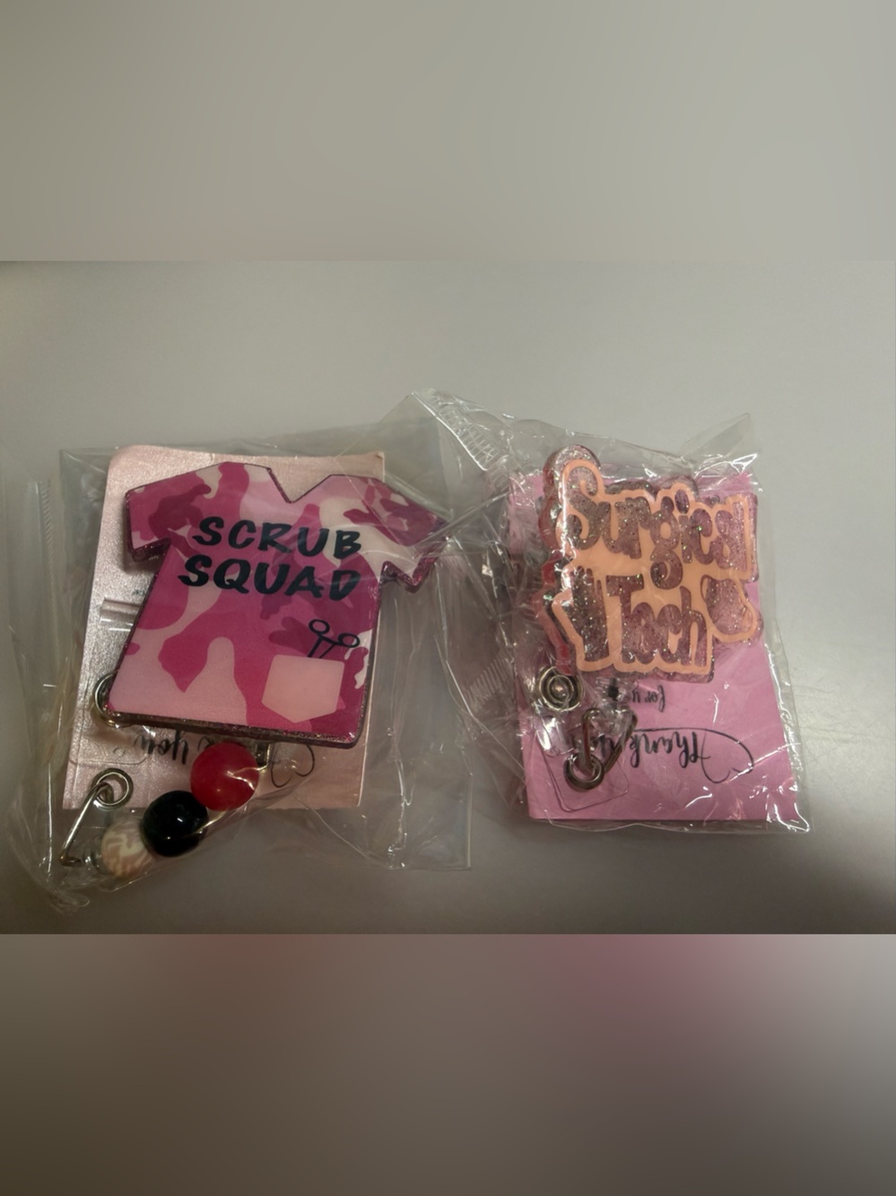 Pink Camo 'Scrub Squad' Badge Reel Keychain